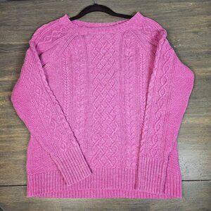 GAP Cable Knit Sweater Crew Neck Hot Pink Size Medium 100% Cotton